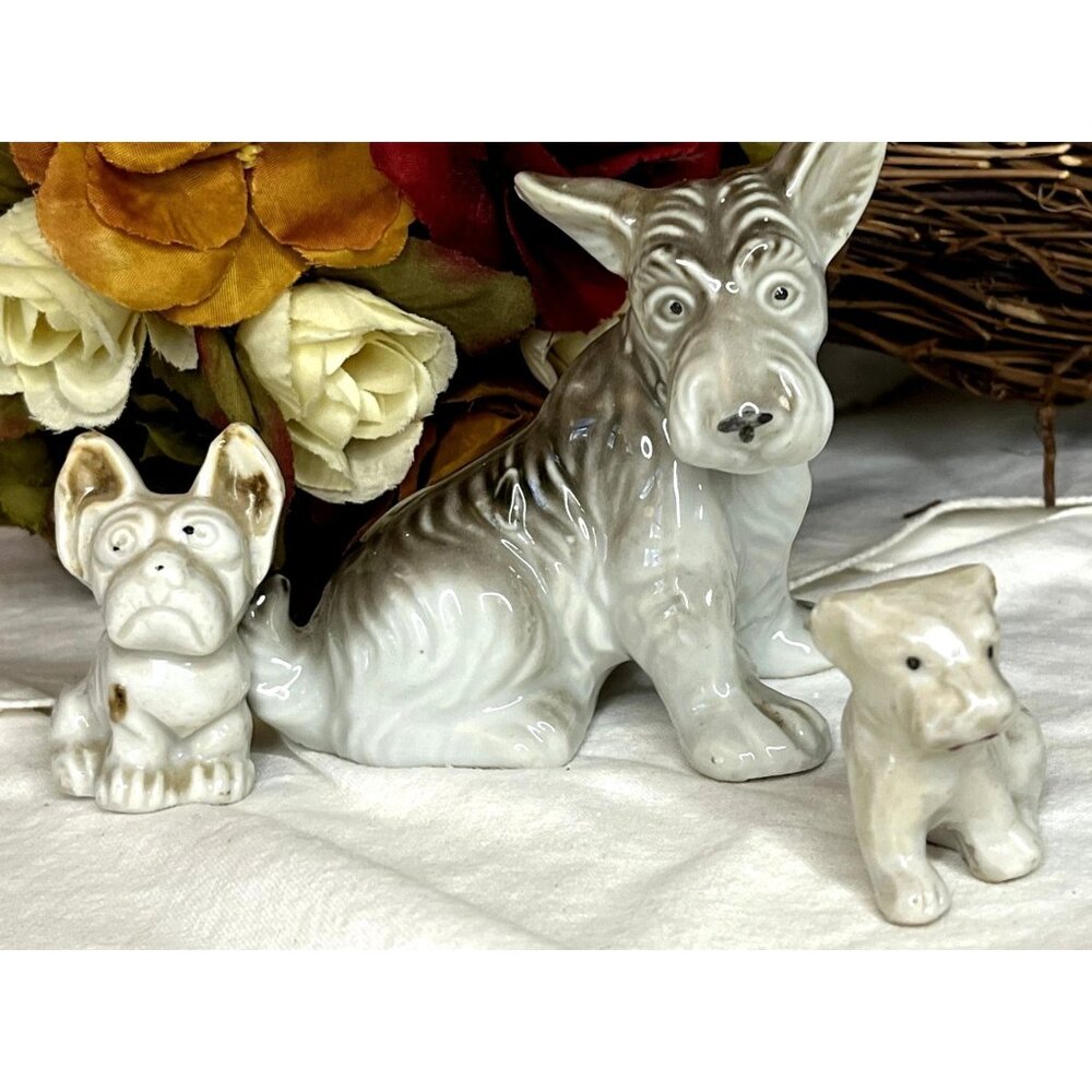 Terrier Scottie ShnauzerJapanese Porcelain Figurine Lot of Three Vintage